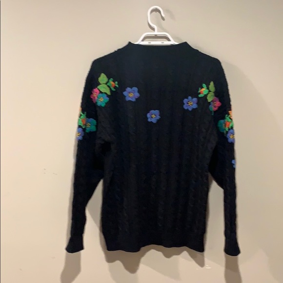 Floral embroidered sweater, spring, knit, flowers, vintage, fishermen, retro - Picture 3 of 8